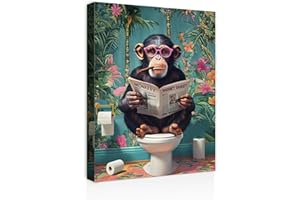 Galmcook Badezimmer Wandbild Leinwandbild mit Rahmen Lustiger Affe auf Toilette – Humorvolles Kunstdruck Dekobild für Bad, Gäste WC oder Toilette Wanddeko mit Haken und Nägeln 30x40 cm