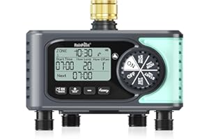 RAINPOINT 4-Outlet Water Timer with Brass Inlet, 4 Zone Programmable Automatic Irrigation Hose Sprinkler Timer with Rain Delay/Manual Mode, for Garden Lawn and Drip Irrigation