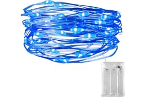 Dalugo Guirlande lumineuse à piles, 30 LED 3M/10FT Micro fil d'argent LED Firefly Light Décoration DIY pour mur de pots de tente de chambre (Bleu)