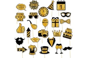 AMAZLUCK 2024 Neujahr Foto Requisiten Silvester Photo Booth Props Party Dekoration Hut Brille Selfie Requisiten Accessoires für Erwachsene Kinder Silvester Party Zubehör Dekoration