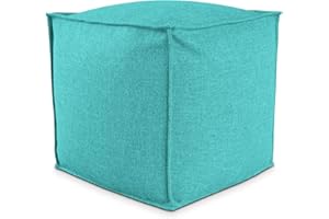 Deshome Pouf poggiapiedi 50x50x50 cm con imbottitura sfoderabile per esterno interno: Puff design per divano soggiorno camera da letto, Puff poggiapiedi, Pouffe salotto Light Pouf (Verde turchese)