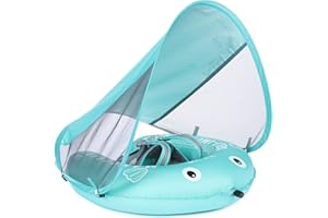 ‎HECCEI HECCEI Schwimmring Baby mit Sonnendach, Mambobaby Autom Aufblasbare Baby Schwimmhilfe, Kompaktes Faltbares Design Schwimmreifen Perfekter Schwimmtrainer für Kinder von 3 bis 24 Monaten
