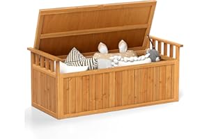 COSTWAY Baule da Giardino 209 L in Legno di Abete, Contenitore da Giardino con Pannello Inferiore Staccabile e 2 Braccioli, per Interno e Esterno (Modello 9)