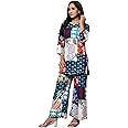 GRECIILOOKS Women’s Kurta Pant Set – Cotton Anarkali Kurta with Printed Pants | Stylish Ethnic Wear for Office, Daily & Festive Use