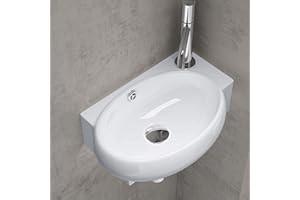 doporro Lavabo sobre encimera de diseño Brüssel001 lavabo suspendido de cerámica en blanco (Izquierdo)