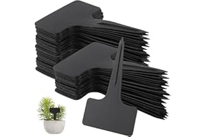 PUCSIQ 200 Stück T-Form Plastik Pflanzenstecker Plastik Pflanzenschilder Pflanzenstecker mit Marker fur Pflanzenetiketten Garten im Freien Saatgut Gemüse Kräuter Schwarz, 10x6cm