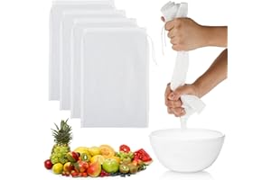 Dimeho 4 Pack Nut Milk Bag Reusable Nylon Cheesecloth Kitchen Food Strainer Washable Drawstring Cold Brew Filter for Straining Fruit Juice Almond Milk Greek Yogurt Tea Coffee Cheese