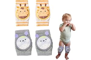 XIXKOLYU® 2 pares de rodilleras para gatear, transpirables, rodilleras para bebé con esponja, antideslizantes, funda protectora para sacos de pies, jirafa + chinchilla