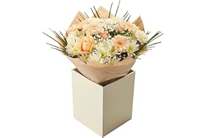 DAILY FLOWERS Peach and Cream Bouquet Fresh Flowers, Delivery Roses, Gerberas, Chrysanthemums, Floral Arrangement, Long-Lasting Summer Gift for Birthdays, Anniversaries, Get well, Sympathy, Weddings, More Occasions