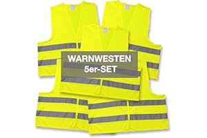 4business 5 x Quality Car Safety Vest Yellow EN ISO 20471 Adult One Size TÜV-Tested Washable Accident Vest Safety Vest Reflective, yellow