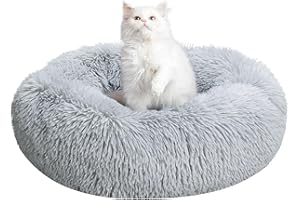 TOHDNC Gatto Cane Letto Rotondo 50cm, Calming Fluffy Peluche Anti Ansia Cozy Donut Cuddler Con Fondo Antiscivolo per Cani e Gatti di Piccola Taglia Media