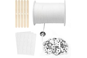 DNDGDLUA Lot de 100 Mèches de Bougie en Coton Tressé - Plate, Sans Fumée, Sans Odeur - Avec 100 Supports - Pour Fabrication de Bougies DIY de Noël