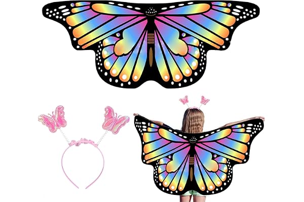 EQLEF Ailes de Papillon Enfant, Cape Papillon Enfant Lead Band Enfants Déguisement Ailes de Fée Papillon Ailes de Papillon Ailes Papillon Filles Fantaisie Robe Party Play Party Like 3-6 Ans (Rainbow)