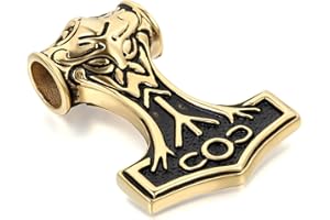 JewelryWe Schmuck Edelstahl Retro Charm Thors Hammer Amulett Herren-Anhänger mit 55cm Kette, Halskette, Silber Gold