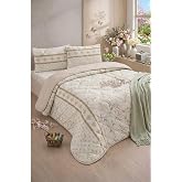 Formeya Kapitoneli &Ccedil;ift Kişilik Desenli Pike - Yatak &Ouml;rt&uuml;s&uuml; Takımı 200x230 cm - 2 Adet Yastık Kılıflı (Bej)