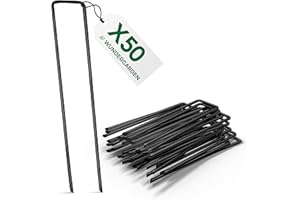 WUNDERGARDEN Set di 50 Picchetti per Fissaggio a Terra in Acciaio per Teli da Pacciamatura, per Fissaggio di Tessuto Anti-Erbacce, Pellicola Anti-Erbacce o per Campeggio – 150 x 25 mm – Ø 2,7 mm