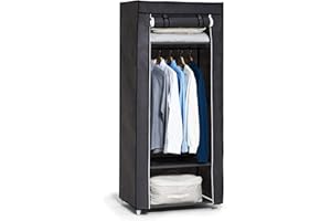 Hododou Single Canvas Wardrobe Portable Wardrobe Fabric Wardrobes for Bedroom Foldable Closet with Hanging Rail and Shelves, for Clothes, Bags, Toys, Shoes, 160 x 59 x 43CM, Grey