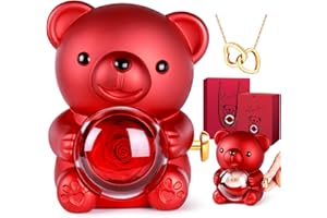 Aloskart Orso Rosa eterna con Collana a Forma di Cuore, Orsetto di Rose Stabilizzate,Regalo Dia Madre,Regalo di Natale,per Fidanzata Mamma Ragazza