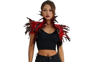 ESSECMBS Womens Realistic Feather Cape Costume Gothic Lacing Shawl Shrug Collar Feather Cloak for Halloween Cosplay Christmas Party