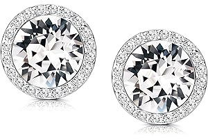 Roheafer Pendientes de Plata de Ley con Cristales para Mujere, Hecho de Cristales de Austria, Corte Redondo, Pendiente de Novia para Niñas Hipoalergénico