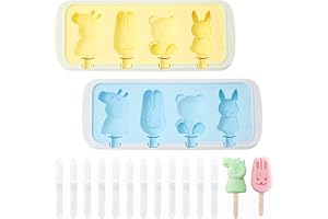 HAZMA 2 Pezzi Stampi Per Ghiaccioli,Stampi Gelati Bambini,Stampi Per Gelati In Silicone Ghiaccioli Stampo 4 Cavità Formine Riutilizzabili, Per Stecco Al Cioccolato, Sorbetti, Budino(Giallo, Blu)