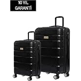 Nippon 2'li Valiz Seti, Kabin + B&uuml;y&uuml;k Boy,%100 Polikarbon, Siyah, TSA Kilit, 360&deg; Tekerlek, 10 Yıl Garanti