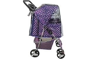 Actiaspet - Foldable Pet Stroller with Swivel Wheels | 15kg Carrying Capacity Collapsable Pet Push Chair Buggy (Purple Dot, Stroller + Cover)