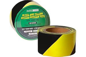 BUFULCODE Black and Yellow Non-Adhesive Barrier Tape Tape 250m(820 ft) x75mm (2.95inch)-Hazard Tape Plastic Barrier Fencing - Danger Zone Crime Scene Tape - No Entry Caution Tape Roll, Both Sides Printed