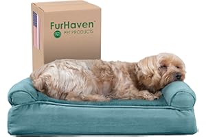 FurHaven Memory Foam Dog Bed for Small Dogs w/Removable Bolsters & Washable Cover, For Dogs Up to 20 lbs - Plush & Suede Sofa - Deep Pool, Small