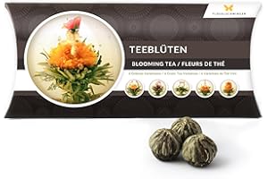 ‎FLÜGELSCHWINGER 6 Teeblumen Geschenk-Box - Grüntee Variationen, Originelle Idee zum Geburtstag, Muttertag, Weihnachten, tolles Geschenk nicht nur für Frauen und Teeliebhaber, Teeblüten, Erblühtee