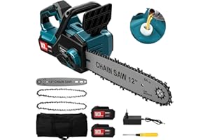 WingFly Motosierra Eléctrica 12 pulgadas con Batería de 8000 mAh, 1200 W, Brushless Motosierra de Mano, con Engrasador automático, Sierra de podar eléctrica para cortar madera, árboles, Jardinería