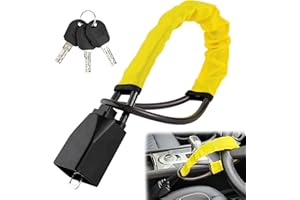 OHVBAEON Steering Wheel Lock,Car Steering Wheel to Seat Belt Locks,Heavy Duty Universal Steering Locks High Visibility Car Lock Anti-Theft Device,3Keys (Yellow)