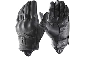 Harssidanzar Guantes de Moto de Cuero con Pantalla táctil de Piel de Cabra de Dedo Completo para Hombre GM028E
