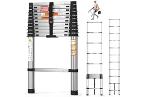 LUCN 3.2m Thickened Telescopic Ladder Extendable Ladder Stainless Steel Telescoping Ladder 10.5FT Step Ladders 330lbs Capacity, Stronger than Aluminum Ladder