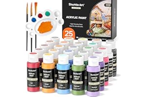 Shuttle Art Acrylfarben-Set, 25 Vintage-Farben, Acrylfarben, 60 ml Flaschen, reich pigmentiert, Premium-Acrylfarben für Künstler, Anfänger und Kinder auf Felsen, Basteln, Leinwand, Holz, Keramik