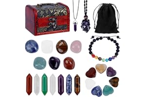 Dadabig 28 Piezas Naturales Cristales Curativos Set, Juego de Cristales Curativos Naturales con Caja del Tesoro Vintage, 21 Piedras Preciosas de Cristal, Piedras y Cristales, Piedras de Relajación