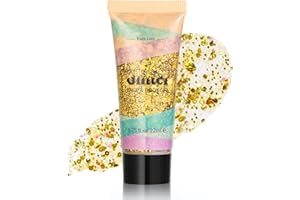 KOSOEUR Glitzer Gesicht, Glitzer Schminke Gesicht, Chunky Glitzers Make Up, Meerjungfrau Festival Glitzers Gesicht Gel, Body GlitterGel für Festival, Party, Face, Haare, Lippen (Gold)