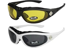 X-CRUZE Choppers - Pack de 2 gafas de sol con acolchado en negro, antracita, plata y blanco - Unisex, Hombre, Mujer, Moto, Motocicleta, Motorista, Bici, Bike, Modernas, Moda, Vintage, Fashion