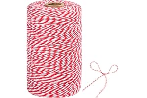 TACHIO Bäcker Sznurek bawełniany, 2 mm, sznurek bawełniany, 200 m, sznurek do majsterkowania, sznurek dekoracyjny, przędza piekarska, idealna do prac artystycznych, prac ogrodowych, czerwony i biały