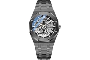 rorios Zegarek męski automatyczny zegarek mechaniczny świecący zegarek z bransoletką ze stali nierdzewnej szkielet wojskowy zegarek na rękę