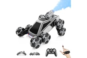 VOKIDA Coche Teledirigido RC Acrobático 8 Ruedas, Vehículo Todoterreno con Mando a Distancia & Control Manual, Luces LED, Música, Spray, Juguete para Niños 5-11 Años, Regalo Cumpleaños, Navidad y Reyes Magos