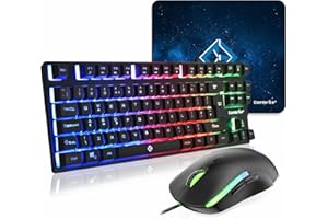 Combrite USB Wired 80% Gaming Keyboard And Mouse Set With Large Mouse Pad, TKL Size Keyboard, RGB LED Pro Gaming Mouse, USB Wired Desktop Combo, UK Layout