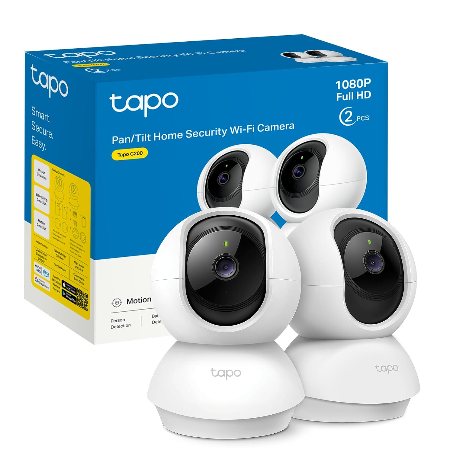 Tapo C200P2 - Cámara de Vigilancia WiFi Interior 360º, 1080p, Detección IA | Detección Movimiento, Personas y Llanto de Bebé. Visión Nocturna. Alarma Luz y Sonido. Almacenamiento Local o Nube. App Tapo.