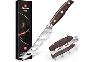 XINZUO 13cm Couteau à Fromage Acier Inoxydable Allemand 1.4116-Tête de Fourche,Dentelée et Lame Antiadhésive-pour Fromage,Beurre,Fruits et Pain-Poignée en Red Sandalwood Full Tang-avec Boîte Cadeau