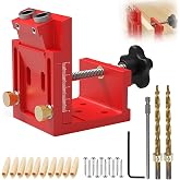 Adjustable Drill Guide, Red Removable Pocket Hole Jig, Jig Punching Pocket Holes with 2 9mm Drill Bits, for Woodworking and F