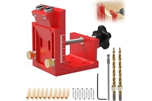 XMSZQU Ajustable Guia taladro, Rojo Retirable Pocket Hole Jig, Plantilla Perforación Agujeros Bolsillo con 2 Brocas de 9 mm, para Carpintería y Fabricación de Muebles