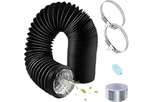 URHRHU Ø100 mm Condotti Tubo di Ventilazione Flessibile 4.7 m, Tubo Flessibile in Alluminio con 2 Fascette Stringitubo e 1 Nastro Adesivo Alluminio per Aria Condizionata Cappa Aspirante Hydroponics