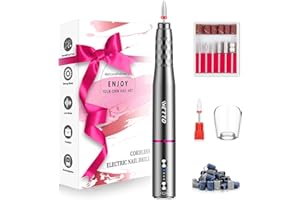 IVETTO Professional Electric Nail Drill, Cordless Nail Drill Machine with Ceramic Nail Bit for Acrylic, Gel Nails, Manicure Pedicure Polishing Shape Tools Design for Home Salon Use