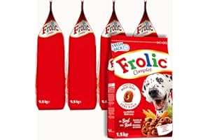 FROLIC Croquettes Complètes au Bœuf pour Chien Adulte, 5 Sacs de 1,5kg