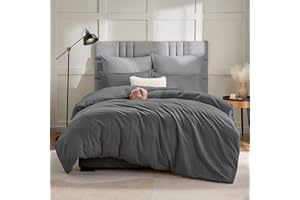 WAVVE Double Duvet Cover Set – Grey Duvet Cover 200 x 200 cm with 2 Pillowcases 50 x 75 cm, Washed Microfiber Bedding Set with Zipper Closure, Soft and Comfortable